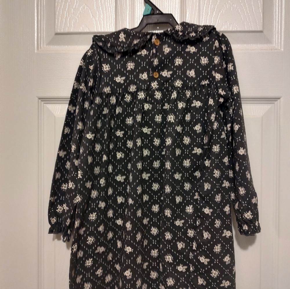 Girls' Black Floral Peter Pan Collar Dress - Picture 3 of 3